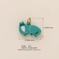 Türkisfarbener Katzenanhänger mit rosa Punkten aus rostfreiem Stahl für DIY-Schmuck - Nur Anhänger (Keine Kette) / Grüner Leopardenkatze Anhänger
