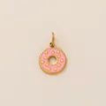 Macro view of a gold-plated pink enamel donut pendant with gold polka dots - Donut Style 2 / Pink Hollow Donut