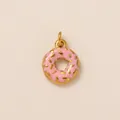 High-quality close-up of a gold-plated donut pendant with glossy pink enamel frosting - Donut Gold / Gold Pink Donut