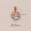 18K gold plated stainless steel round dog pendant with size and weight specifications. - White Puppy
