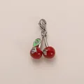 Detailed view of stainless steel cherry pendant with sparkling rhinestones and lobster clasp - Red Cherry Pendant (With Lobster Clasp) / Steel Cherry