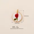 15mm round copper pendant with red rose drip oil design and gold finish - No.1 Rose Pendant