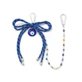 Retro Evil Eye Taschenanhänger mit blauer Seilschleife und bunter Blumenperlenkette. - Dunkelblau