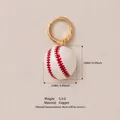 Gold-plated copper hoop earring with a 15mm white baseball sports charm, 5.5g. - Baseball Pendant