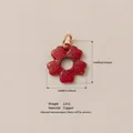 Detailed red flower copper pendant charm with 14mm dimensions and polished gold finish - Polka Dot Red Flower Pendant