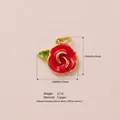 Elegant red rose enamel pendant with green leaf detail, copper jewelry charm for DIY - Red Flower