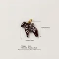 Enamel animal horse pendant in brown with lavender spots and gold ring detail - No.15 Red Dala Horse Charm