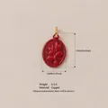 Red oval enamel floral pendant charm for jewelry making, copper base, 17mm x 12mm - Embossed Floral Oval Pendant