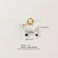 Hand-painted enamel puppy dog charm with 18K gold plating for DIY jewelry making - No.1 Grey Spotted Dog Charm