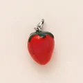 Cute red strawberry charm with green leaf and stainless steel clasp for jewelry making - Enamel Strawberry Pendant (With SS Lobster Clasp) / Red Strawberry