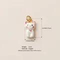 Detail view of a sweet white cat pendant with dimensions and copper material info - Cat Style