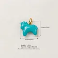 Beautiful turquoise enamel animal dog charm pendant with golden ring for DIY necklaces - No.10 Lake Blue Dog Charm