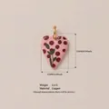 Pink floral heart-shaped copper pendant featuring burgundy polka dots and gold ring - Pink Polka Dot Heart Floral Pendant