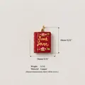 Miniature red book pendant charm in copper with 'Book Lover' engraving and measurements - Pendant Only (Without Chain) - Book Lover Book (MTPK255306Q)