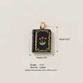Detailed macro view of a vintage-style floral book pendant with copper material specs - Pendant Only (Without Chain) - Black Floral Book (MTPK255306Q)