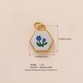 Hexagonal stainless steel pendant with blue flower and white enamel finish - Polygon Light Blue Flower Pendant Only (Without Chain)