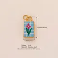 Rectangular stainless steel floral pendant with blue checkered pattern for jewelry DIY - Blue Pink Flower Rectangular Pendant Only (Without Chain)