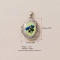 Vintage οβάλ μενταγιόν locket με λουλούδια από χαλκό, οδηγός διαστάσεων 20mm x 15mm - Νο. 17 Μπλε Λουλούδι Μενταγιόν Χρώμα Ατσαλιού