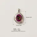 Vintage οβάλ μενταγιόν locket σε ασημί χρώμα με μοβ αποξηραμένο λουλούδι και διαστάσεις - Νο. 20 Κόκκινο Λουλούδι Μενταγιόν Χρώμα Ατσαλιού