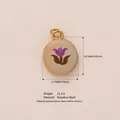 Stainless steel round pendant with purple tulip flower enamel design for jewelry making - Pink Flower Beige Base Pendant Only (Without Chain)