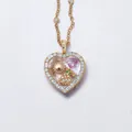 Collier médaillon cœur doré avec breloques soleil ananas et cristaux brillants - Collier Médaillon Cœur Vide