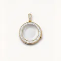 Élégant pendentif rond en verre ouvrable doré avec pierres transparentes taille baguette - Collier Médaillon Rond Vide