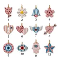 Twelve assorted acrylic pendants with double-sided floral and evil eye designs for DIY - Rose Pendant (1) / Speckled Pink