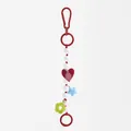 Vibrant beaded bag charm featuring heart star and flower pendants on sturdy red rings - Beaded Heart and Star Bag Chain