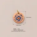 Ciondolo tondo in acciaio inossidabile pesca con motivo floreale e gancio dorato - Accessorio Ciondolo Quadrifoglio No.2 / 15x13mm