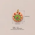 Roestvrijstalen hanger met groen en oranje abstract bloemenpatroon op een perzikbasis - Nr.6 Tandwiel Zon Hanger Accessoire