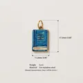 Detailed view of blue 316 stainless steel book charm with dimensions and weight info - Blue Book Pendant / Blue
