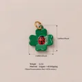 Grüner Kleeblatt-Anhänger mit Marienkäfer, Kupfer-Emaille-Schmuckanhänger für DIY - Marienkäfer Charm