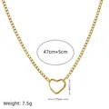 Collana con pendente a cuore in acciaio inossidabile placcato oro 18K, lunghezza 47cm - Catena con Moschettone a Cuore (17mm) / Oro