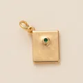 Gold-plated passport pendant charm featuring green stone inlay and eagle engraving detail - No.9 Flower Pendant