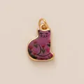 Ciondolo gatto viola in smalto con motivo floreale e anello in metallo dorato per borsa - Gatto Rosa