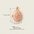 Detailed pink enamel locket pendant with star pattern, dimensions and weight info - Pink Style