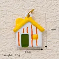 Handmade house-shaped stainless steel charm with yellow roof for DIY jewelry making - Yellow Roof House Pendant