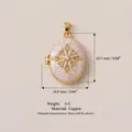 Detailed macro shot of vintage pink enamel locket pendant showing dimensions and copper material - Burst Style 2