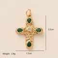 Ciondolo a croce dorata con cristalli verdi, altezza 2,2 cm, peso 2,9 g, retrò - Croce