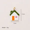 Small enamel house charm pendant for jewelry making with dimensions and weight info - Dark Green Roof House Pendant