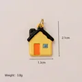 Yellow house-shaped stainless steel charm pendant with 18K gold plating - Black Roof House Pendant