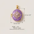 Purple enameled oval locket pendant in copper with stone inlay and measurement specs - Purple Style