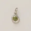 Handcrafted textured silver charm with a vibrant round green gemstone for DIY jewelry - April Birthstone