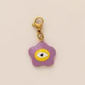 Elegante ciondolo a fiore viola con design malocchio giallo e chiusura a moschettone dorata - Ciondolo Fiore Occhio / Viola/Giallo