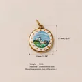 Runder Edelstahl-Anhänger mit Landschaftsmalerei und Goldrahmen, 15x17 mm - Seeufer-Kuh-Illustration (Nr. 9) / 17x15mm / Gold