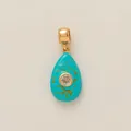 Turquoise enamel teardrop pendant with central zircon stone and gold-plated bail accessory - Light Blue