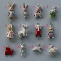 Colección de 12 dijes de animales de cerámica pintados a mano para hacer joyas de bricolaje - Colgante de Conejito
