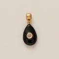Elegant teardrop black enamel pendant with sparkling crystal inlay and gold-plated bail - Black