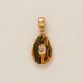 Teardrop charm with yellow marble enamel and crystal inset in 18K gold plating finish - Brown