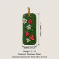 Green rectangular stainless steel pendant featuring strawberry and flower print design - Rectangle Strawberry Pendant